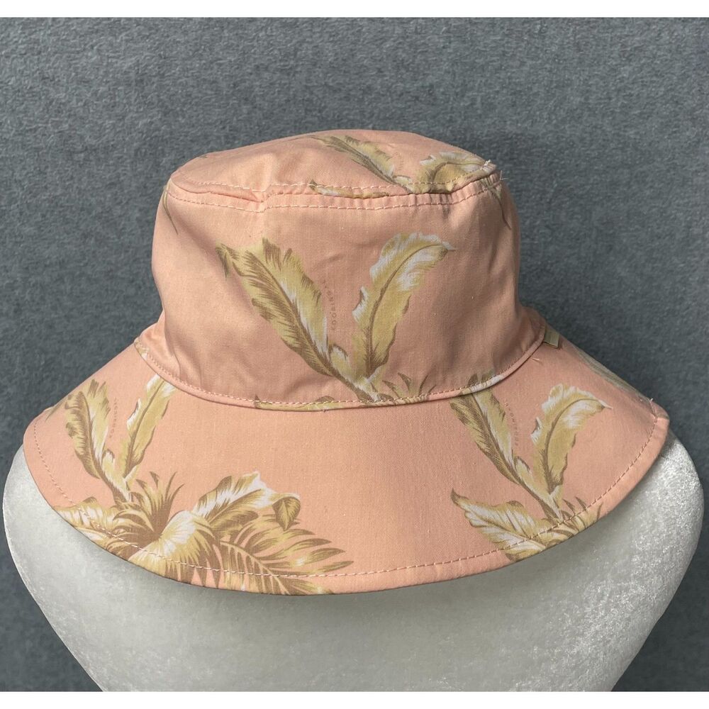 Kooringal Peach Tropical Floral Bucket Hat 58cm Wide Brim Summer Beach Sun Hat